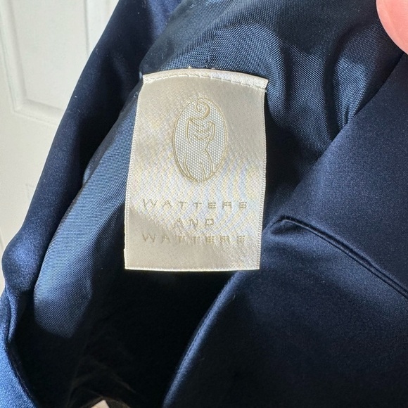 WATTERS AND WATTERS NWT Vintage Navy Satin Dress Top Rhinestone Buttons Size 10 - Picture 3 of 8